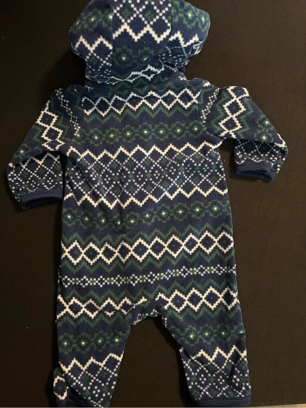 Carter's Navy, Green & White Hooded Fleece Baby One-Piece